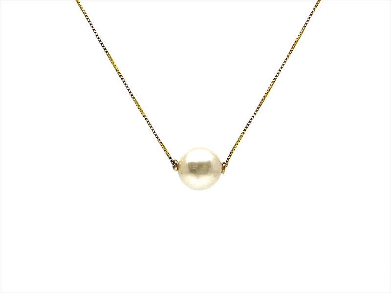 10K Yellow Gold Fine Box Chain with 7mm Cultured Pearl - 18 Inches