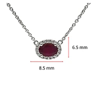 18K White Gold Ruby and Diamond Halo Necklace, 16-18"