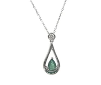 10K White Gold 6x4mm Pear Cut Emerald and 0.055cttw Diamond Pendant - 18 inches