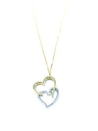 10K White & Yellow Gold 0.041cttw Diamond Double Heart Pendant, 18"