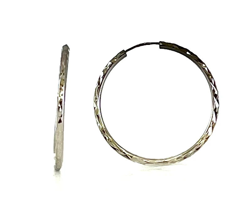 10K White Gold 40mm Sleeper/Keeper/Hoop Earrings