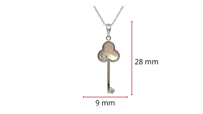 10K White Gold Mother of Pearl and Diamond Key Pendant