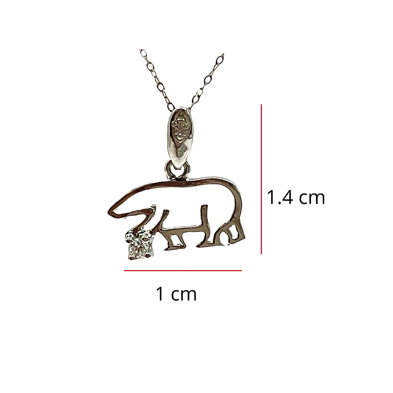 14K White Gold 0.03cttw Diamond Orion Bear Pendant with Rolo Chain (Spring Clasp) - 18 Inches