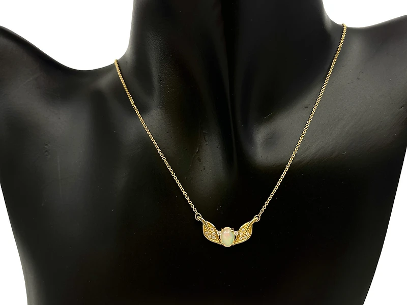 10K Yellow Gold 0.50cttw Opal and 0.10cttw Diamond Necklace - 18 Inches