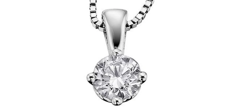 14K White Gold 0.10cttw Round Cut Canadian Diamond Pendant, 18”