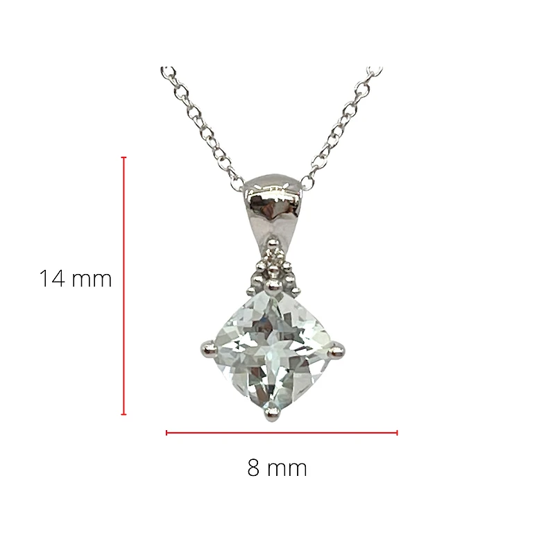 10K Gold 6.0mm Cushion Cut Aquamarine & 0.008cttw Diamond Pendant