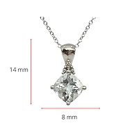 10K Gold 6.0mm Cushion Cut Aquamarine & 0.008cttw Diamond Pendant