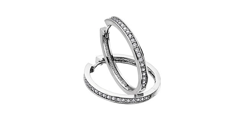 10K White Gold 0.50cttw Diamond Hoop Huggie Hinged Earrings
