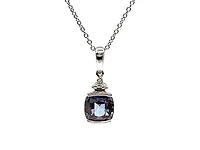 10K White Gold 6mm Cushion Cut Created Alexandrite & 0.007cttw Diamond Pendant, 17"