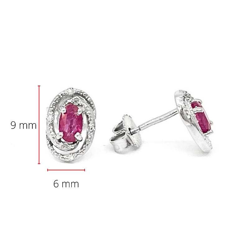 925 Sterling Silver Ruby & Diamond Halo Stud Earrings
