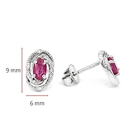 925 Sterling Silver Ruby & Diamond Halo Stud Earrings