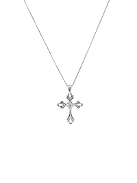10K White Gold 0.06cttw Diamond Cross Pendant, 18"