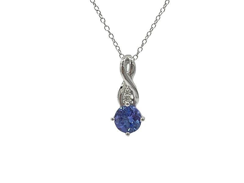 10K White Gold 0.45cttw Genuine Tanzanite & 0.01cttw Diamond Pendant - 18"