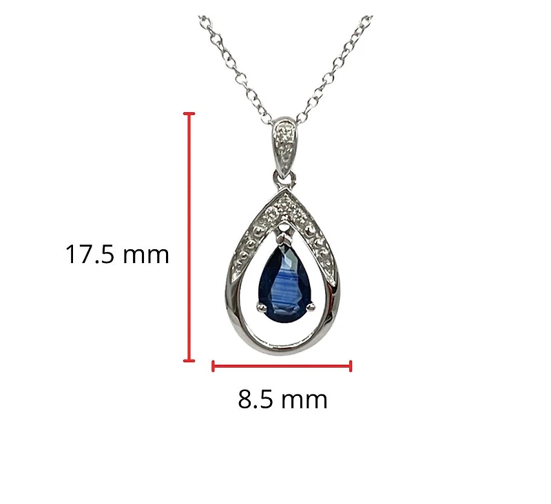 10K White Gold Sapphire and Diamond Pendant, 18"