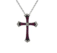 10K White Gold 0.18cttw Ruby and 0.07cttw Diamond Cross Pendant - 18 inches