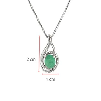 925 Sterling Silver Emerald & Diamond  Necklace