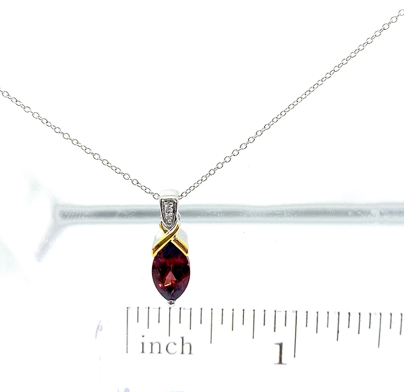 10K White & Yellow Gold Garnet and Diamond Pendant, 18"