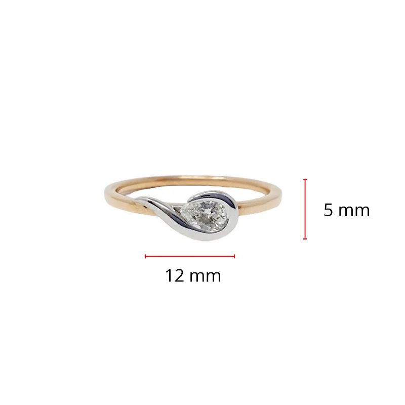 10K White & Rose Gold 0.20cttw Pear Cut Diamond Ring, size 6.5