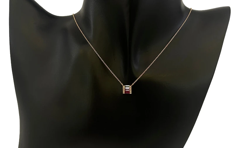 14K Yellow Gold Ruby, Pink Sapphire, White Topaz and Diamond Necklace, 18"