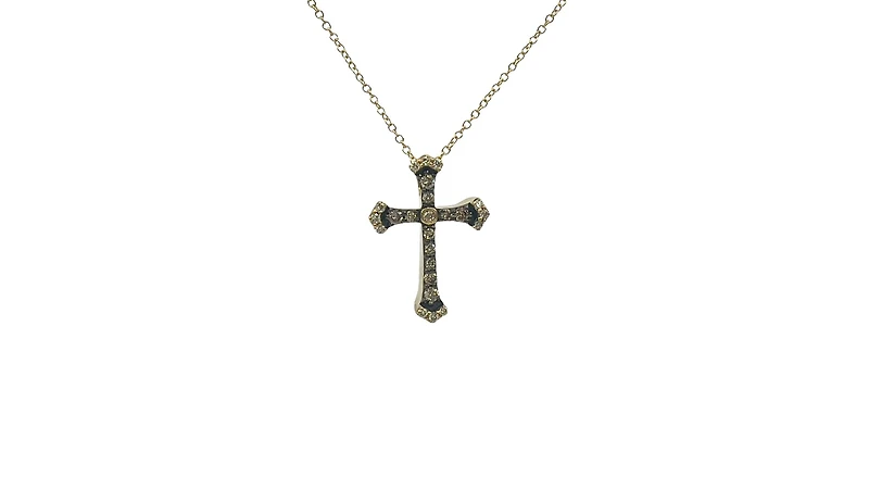 10K Yellow Gold 0.21cttw Chocolate & White Diamond Cross Pendant