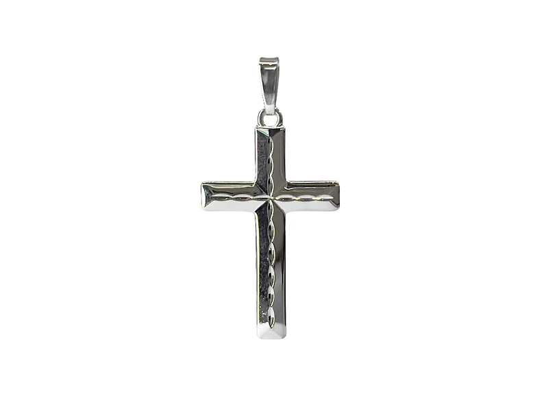 925 Sterling Silver High Polish Dash Design Cross Pendant - 40mm x 20mm