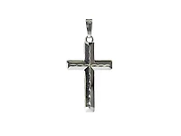 925 Sterling Silver High Polish Dash Design Cross Pendant - 40mm x 20mm