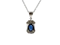 10K White Gold 0.45cttw Blue Sapphire and 0.03cttw Diamond Pendant - 18"