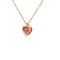 10K Yellow Gold Garnet and Diamond Heart Pendant, 18"