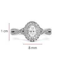 10K White Gold 0.24cttw Oval Cut Diamond Halo Engagement Ring, size 6.5 - 4.5
