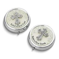 Silver-tone Metal and Enamel Cross First Tooth and Curl Set