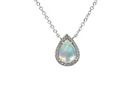 14K White Gold 0.76cttw Opal and 0.06cttw Diamond Halo Necklace, 18 Inches