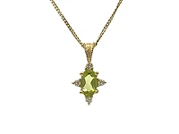 10K White Gold Peridot and 0.03cttw Diamond Pendant, 18" Box Chain