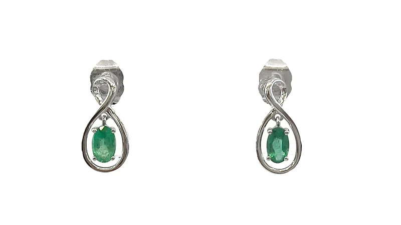 10K White Gold 0.40cttw Oval Cut Emerald Earrings