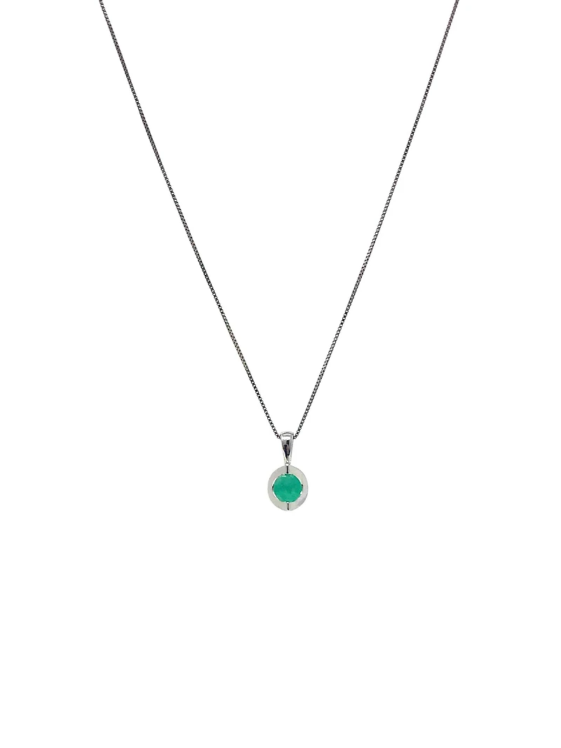 10K White Gold Emerald Pendant, 18"