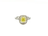 14K White Gold 1.33cttw Fancy Yellow and White Diamond Halo Engagement Ring, size 6