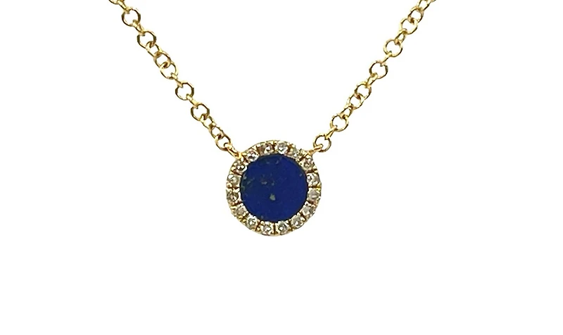 14K Yellow Gold 0.15cttw Lapis Lazuli and 0.04cttw Diamond Necklace, 18"