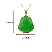 10K Yellow Gold 20mm Dyed Green Jade Buddha Pendant - 18"