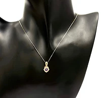 10K Yellow Gold 0.33cttw Genuine Amethyst and 0.08cttw Diamond Halo Pendant, 18"