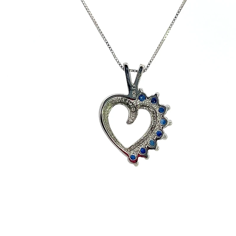 10K White Gold 0.03 cttw Diamond and Sapphire Heart Pendant, 18"