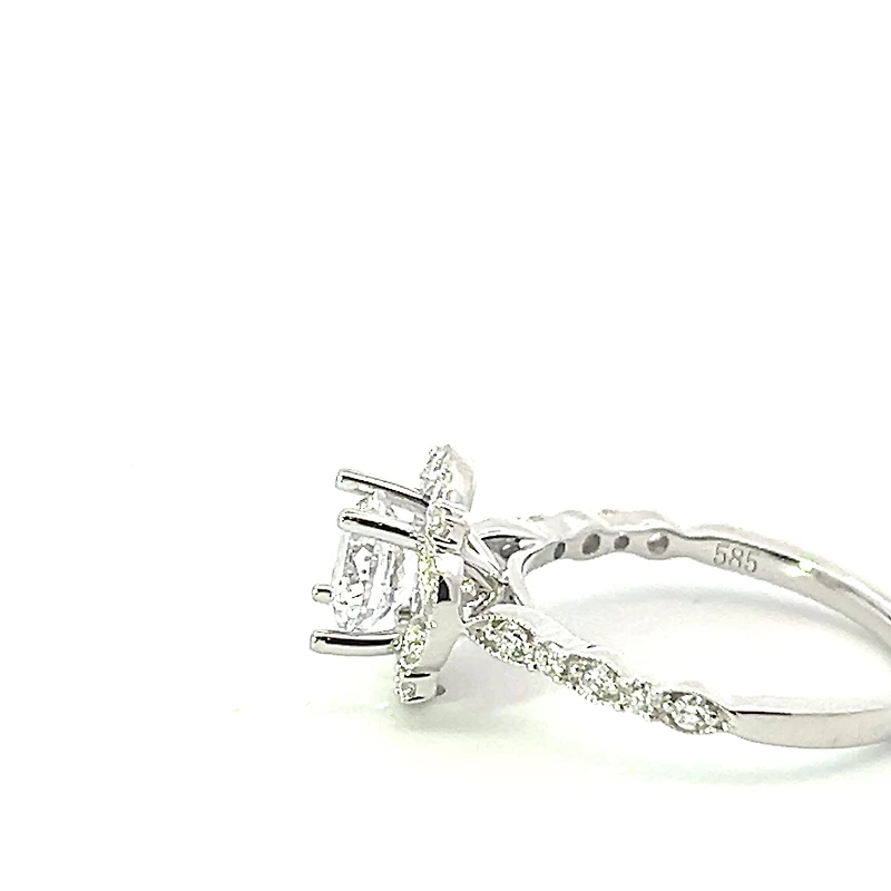 14K Round Brilliant Cut Halo Diamond Ring
