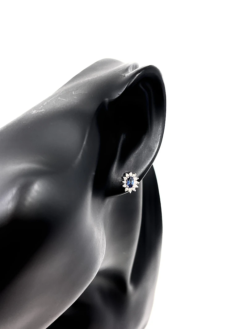 14K White Gold 0.55cttw Genuine Sapphire & 0.32cttw Diamond Halo Earrings