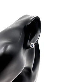 14K White Gold 0.55cttw Genuine Sapphire & 0.32cttw Diamond Halo Earrings