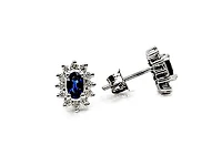 14K White Gold 0.55cttw Genuine Sapphire & 0.32cttw Diamond Halo Earrings