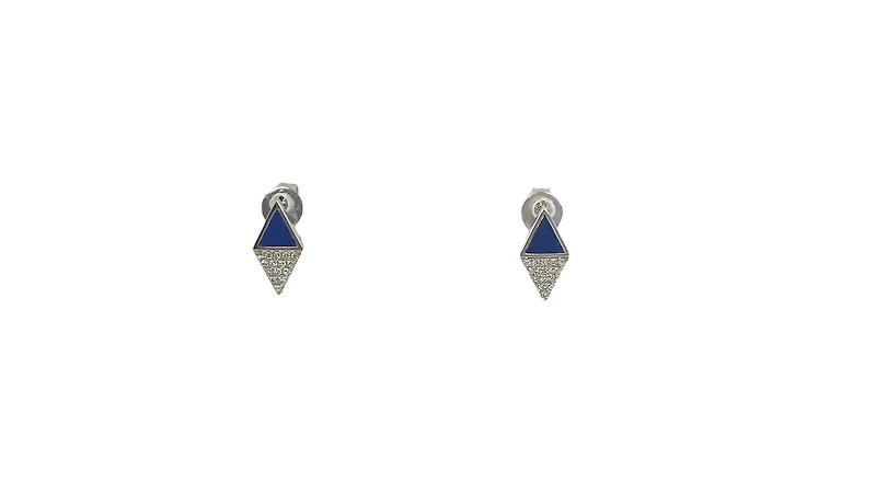 14K White Gold 0.31cttw Lapis Lazuli and 0.07cttw Diamond Stud Earrings