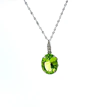 10K White Gold Peridot & Diamond Pendant