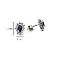 14K White Gold 0.55cttw Genuine Sapphire & 0.32cttw Diamond Halo Earrings