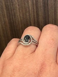 925 Sterling Silver 7 x 5mm Blue Sapphire and 0.03cttw Diamond Ring - Size 6 - 4.5