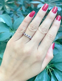 10K White Gold 0.40cttw Princess Cut Ruby and 0.28cttw Diamond Channel Set Ring - Size 7