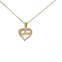 10K Yellow Gold 0.02 cttw Diamond "Mom" Heart Pendant, 18"