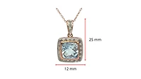 10K Rose Gold 8mm Cushion Cut Blue Topaz and 0.063cttw Diamond Pendant, 18"